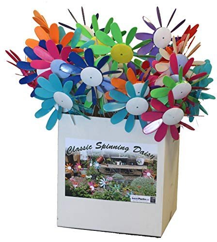 Spinning Daisies (Pack of 6) Beloit Plastics 12 inch Dia. Random Color Lawn Pinwheels, 24" Tall Pinwheel and Wind Spinners, Garden, Party Pinwheel, Flower Spinner, for Patio, Lawn & Garden
