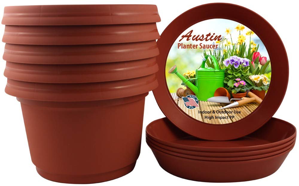 Austin Planter Case of 5 - Multi Size & Color Plastic Flower Pot, Seedling & Nursery Planter with Saucers