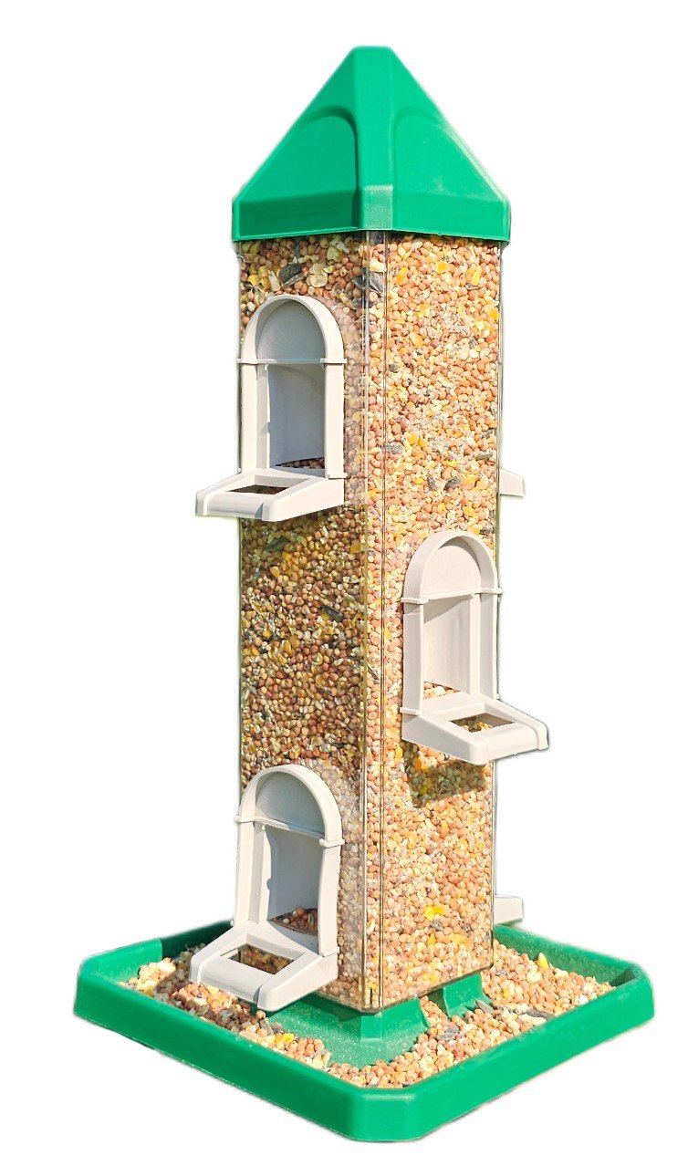 Square Tube Bird Feeders with 6 Feeding Ports for Outdoors Hanging, Premium Hard Plastic Weatherproof & Steel Hanger, Attracting for Wild Birds (Hunter Green)