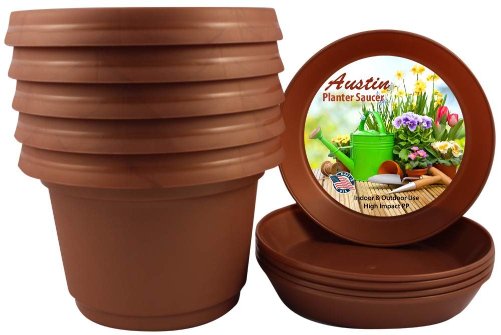 Austin Planter Case of 5 - Multi Size & Color Plastic Flower Pot, Seedling & Nursery Planter with Saucers