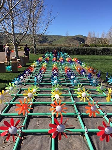 Spinning Daisies (Pack of 6) Beloit Plastics 12 inch Dia. Random Color Lawn Pinwheels, 24" Tall Pinwheel and Wind Spinners, Garden, Party Pinwheel, Flower Spinner, for Patio, Lawn & Garden