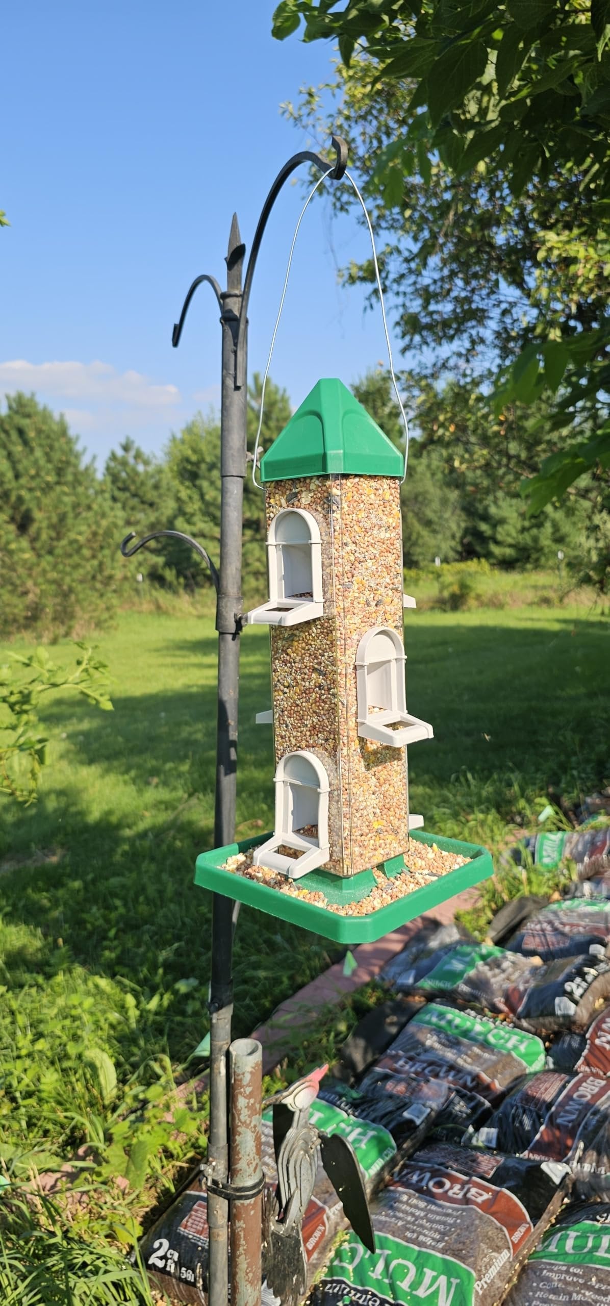 Square Tube Bird Feeders with 6 Feeding Ports for Outdoors Hanging, Premium Hard Plastic Weatherproof & Steel Hanger, Attracting for Wild Birds (Hunter Green)
