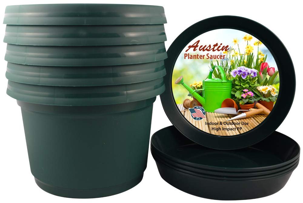 Austin Planter Case of 5 - Multi Size & Color Plastic Flower Pot, Seedling & Nursery Planter with Saucers