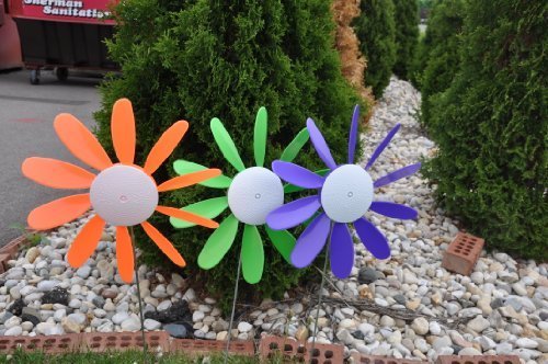 Spinning Daisies (Pack of 6) Beloit Plastics 12 inch Dia. Random Color Lawn Pinwheels, 24" Tall Pinwheel and Wind Spinners, Garden, Party Pinwheel, Flower Spinner, for Patio, Lawn & Garden