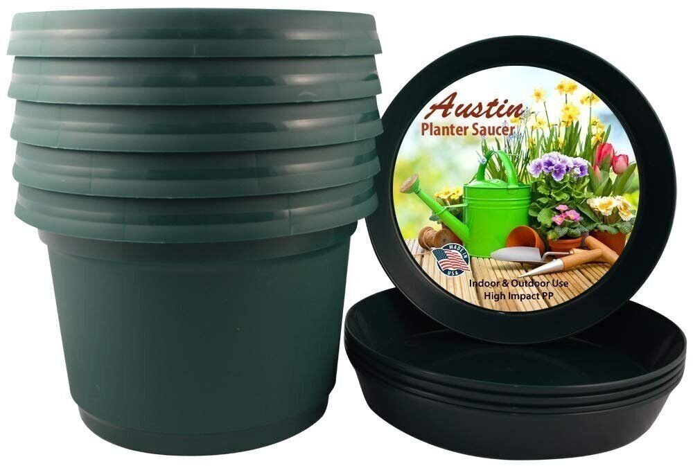 Austin Planter Case of 5 - Multi Size & Color Plastic Flower Pot, Seedling & Nursery Planter with Saucers