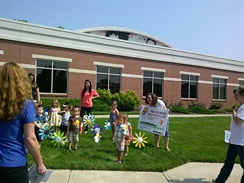 Spinning Daisies (Pack of 6) Beloit Plastics 12 inch Dia. Random Color Lawn Pinwheels, 24" Tall Pinwheel and Wind Spinners, Garden, Party Pinwheel, Flower Spinner, for Patio, Lawn & Garden